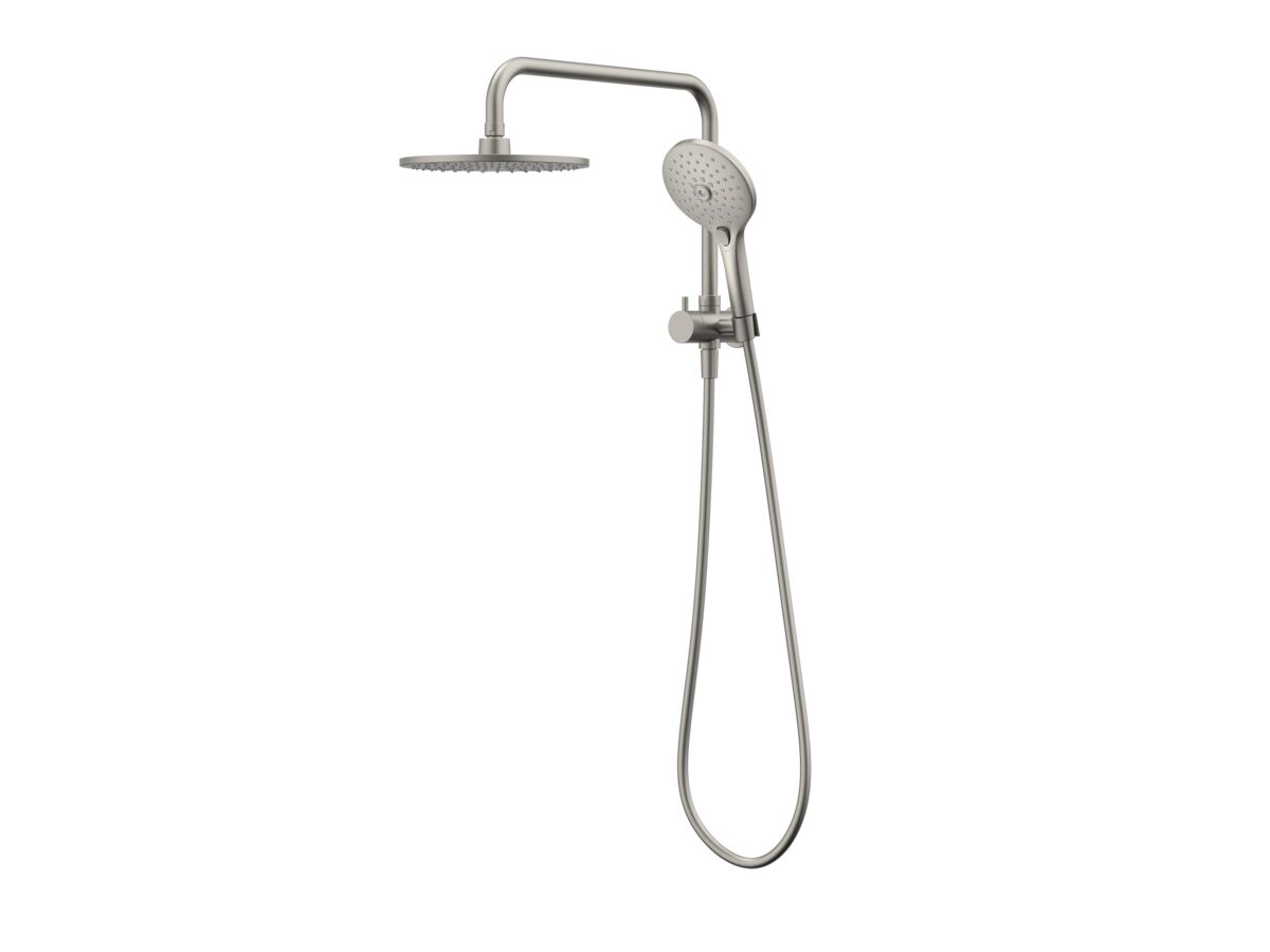 reece Posh Domaine Short Twin Shower with Water Inlet Wall Bracket Brushed Nickel (3 Star)
