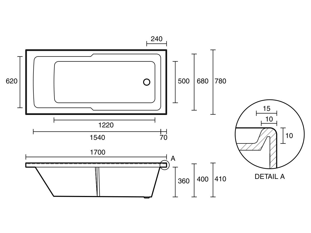 Reece Posh Domaine Shower Bath 1700 X 780 X 400mm White