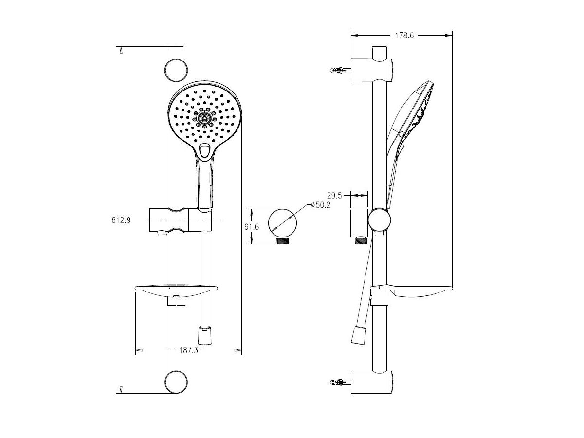 Reece Posh Domaine Single Rail Shower 3 Functions With Wall Water Inlet Brushed Nickel (4 Star)