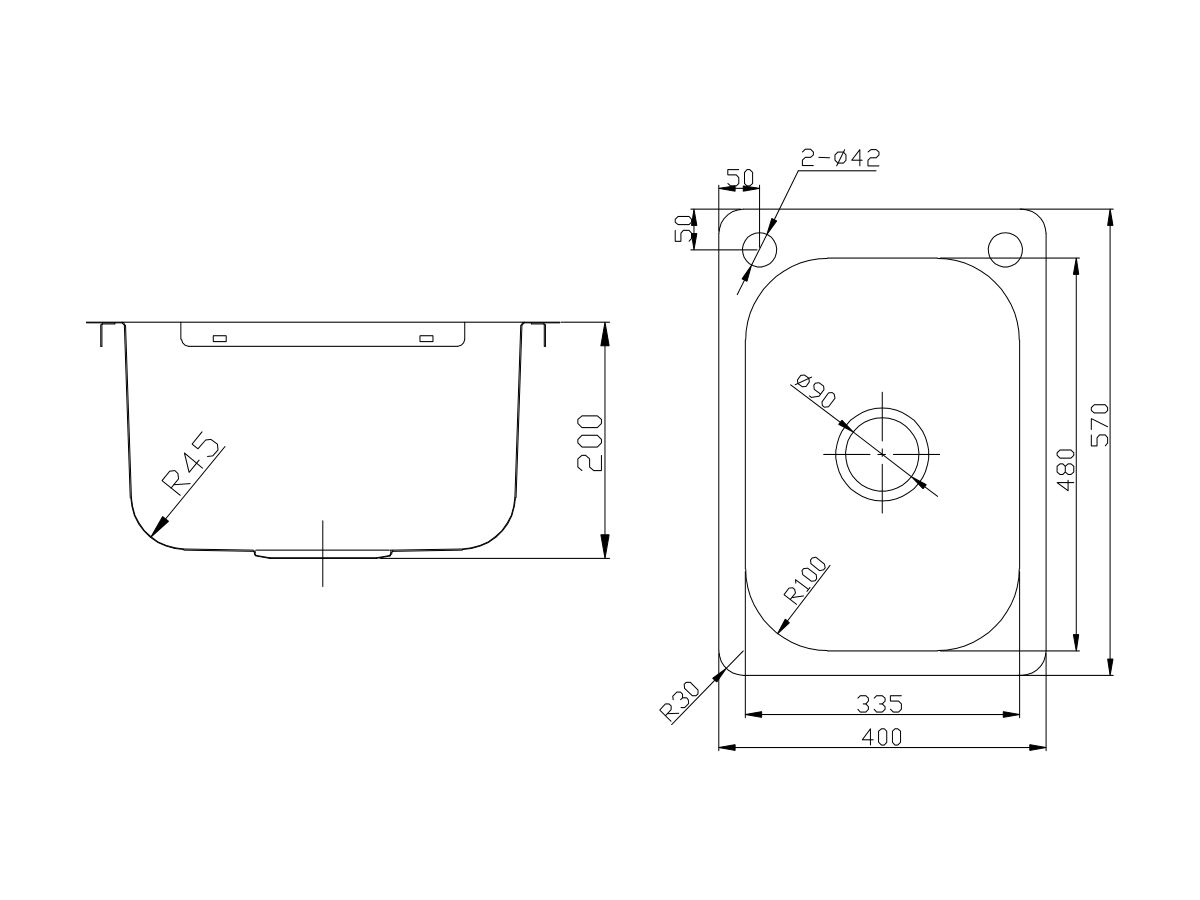 Reece Posh Domaine Trough 27L With Bypass 2 Taphole Stainless Steel