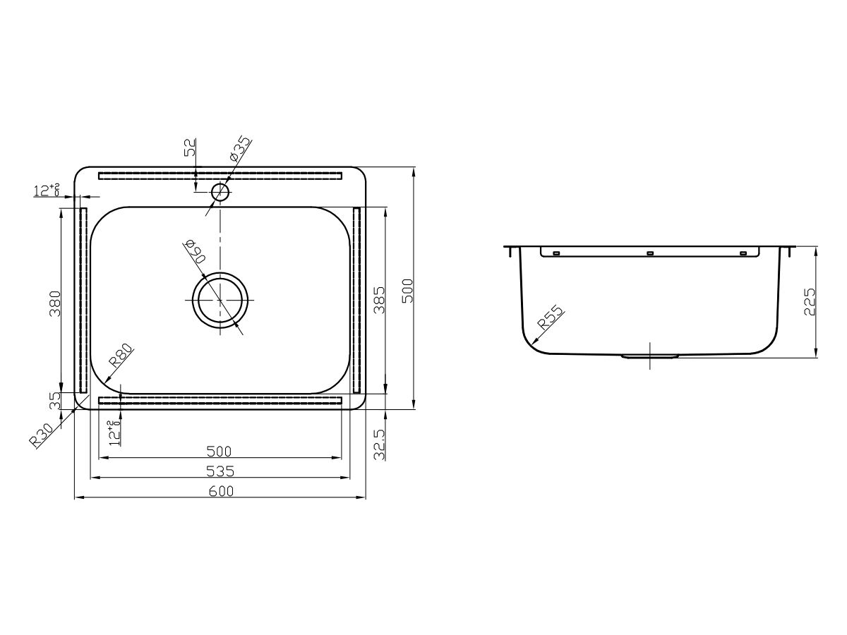 Reece Posh Domaine Trough 45L With 1 Centre Taphole Stainless Steel