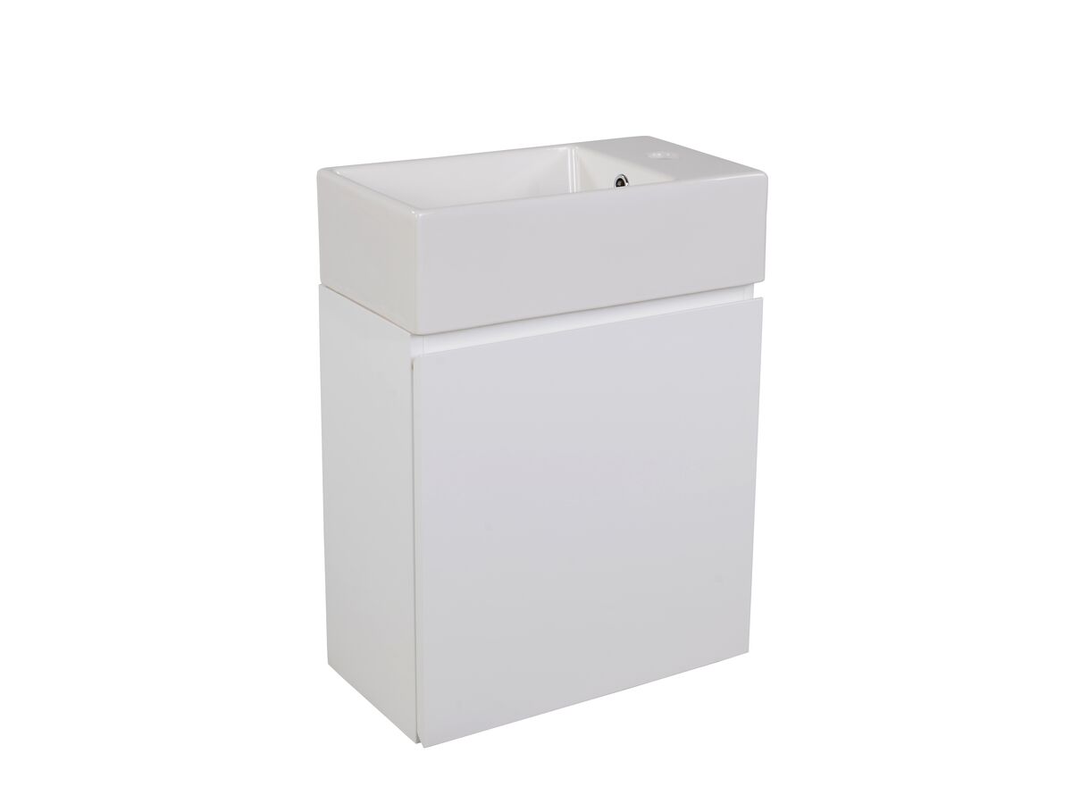 reece Posh Solus 485mm Powder Room Vanity Unit Left Hand Bowl 1 Taphole White
