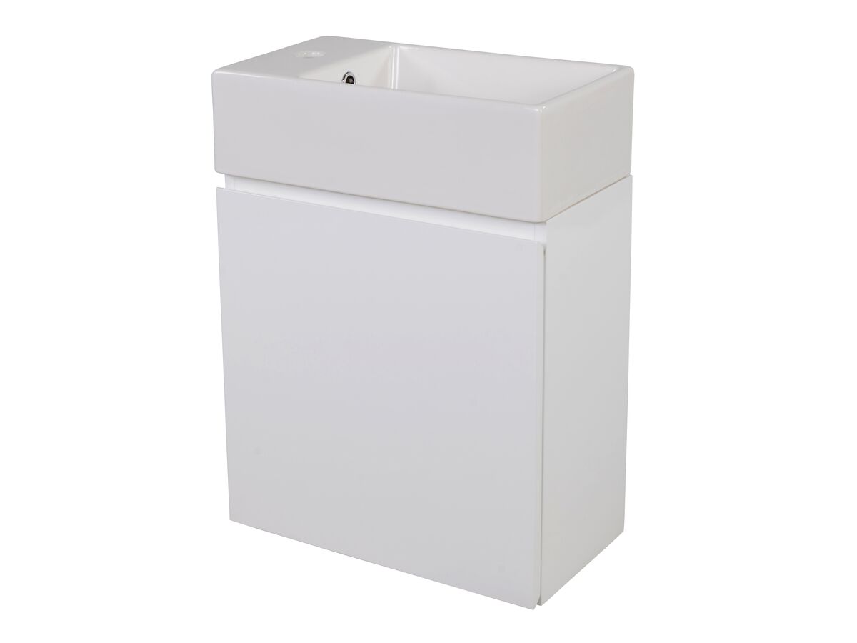 Reece Posh Solus 485mm Powder Room Vanity Unit Wall Hung Right Hand Bowl 1 Taphole White