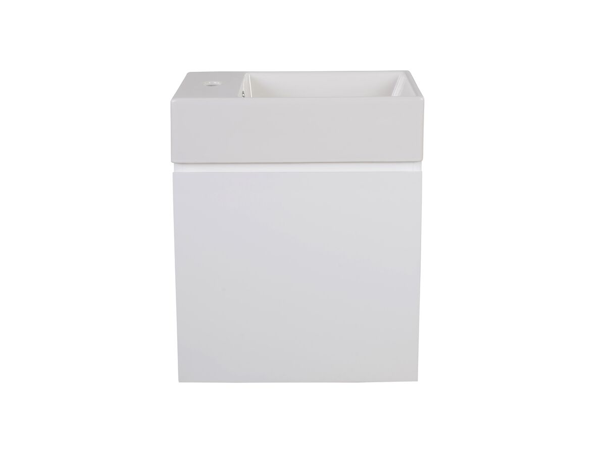 reece Posh Solus 485mm Powder Room Vanity Unit Wall Hung Right Hand Bowl 1 Taphole White