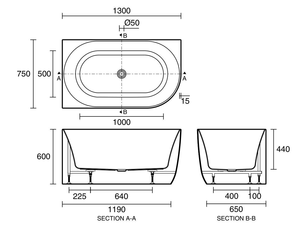 Reece Posh Solus Back To Corner Freestanding Bath 1300 Left Corner White