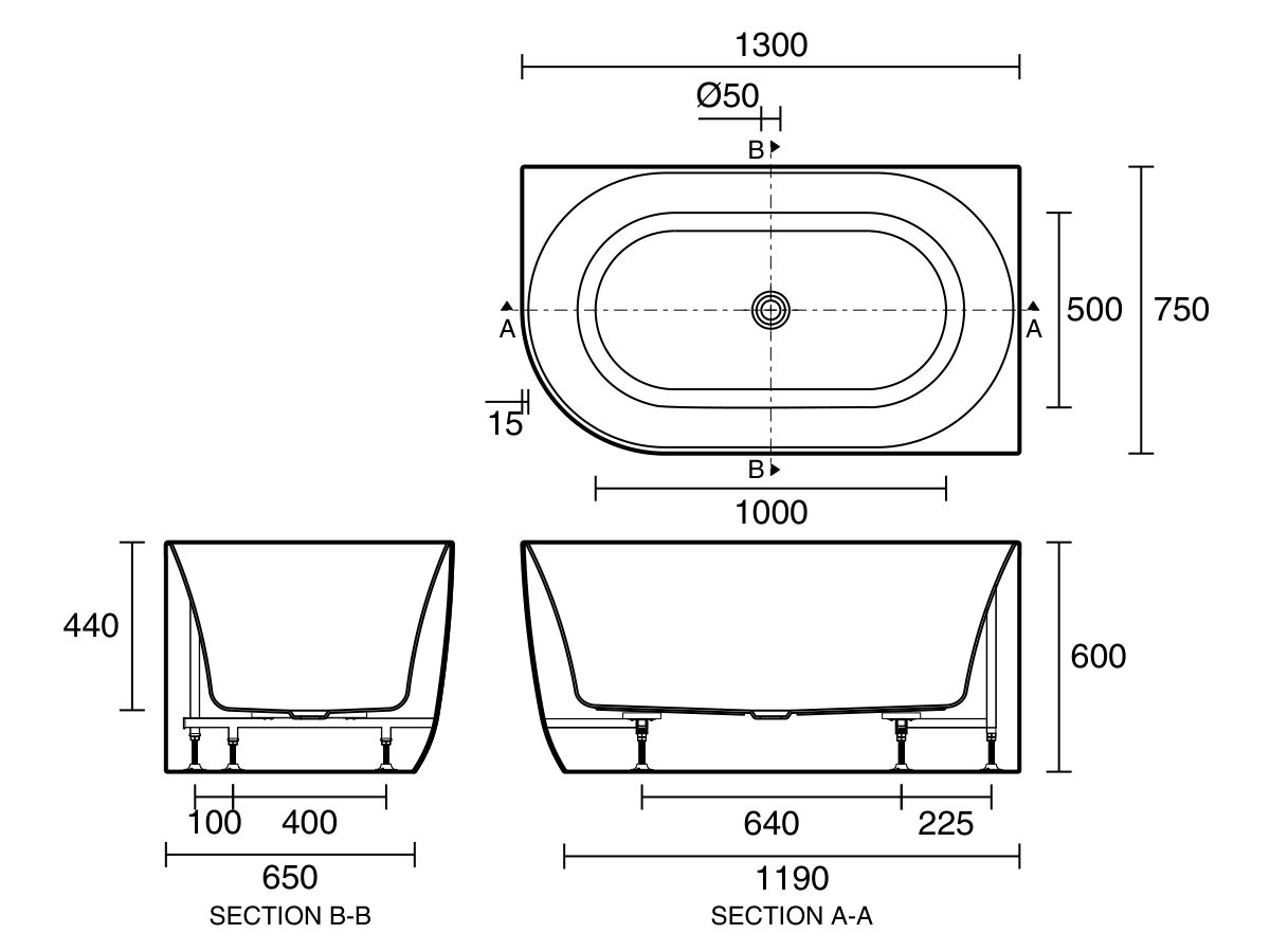 Reece Posh Solus Back To Corner Freestanding Bath 1300 Right Corner White