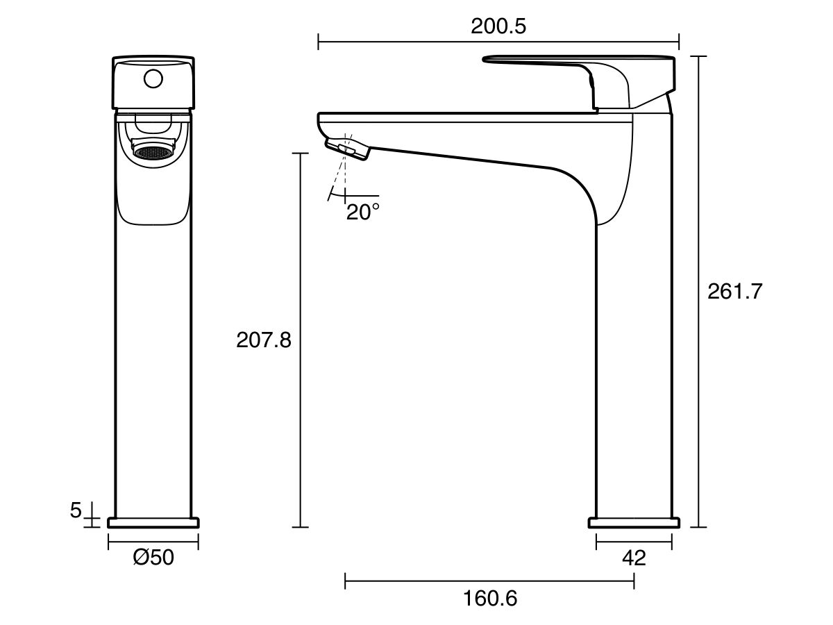 Reece Posh Solus Extended Basin Mixer Tap Matte Black (5 Star) Lead Free