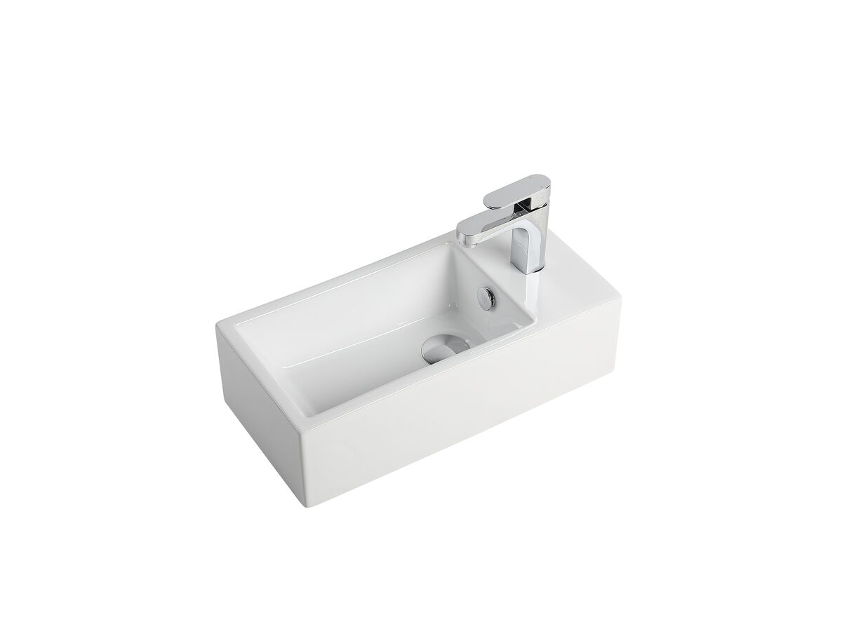 Reece Posh Solus Mini Wall Basin Left Hand Bowl 485mm 1 Taphole With Fixing Bolts & Overflow White