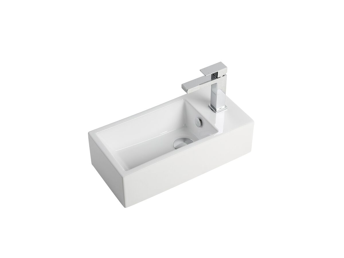 Reece Posh Solus Mini Wall Basin Left Hand Bowl 485mm 1 Taphole With Fixing Bolts & Overflow White