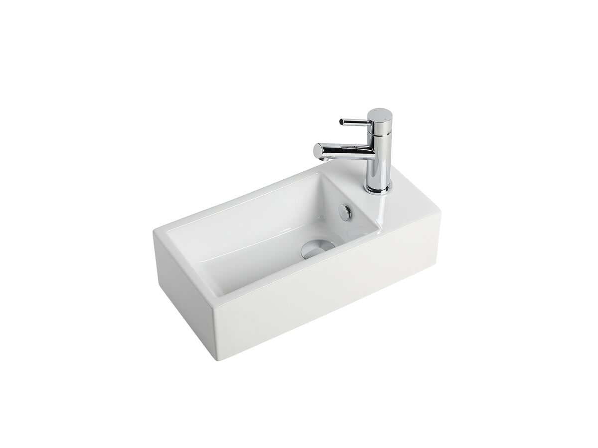 reece Posh Solus Mini Wall Basin Left Hand Bowl 485mm 1 Taphole with Fixing Bolts & Overflow White
