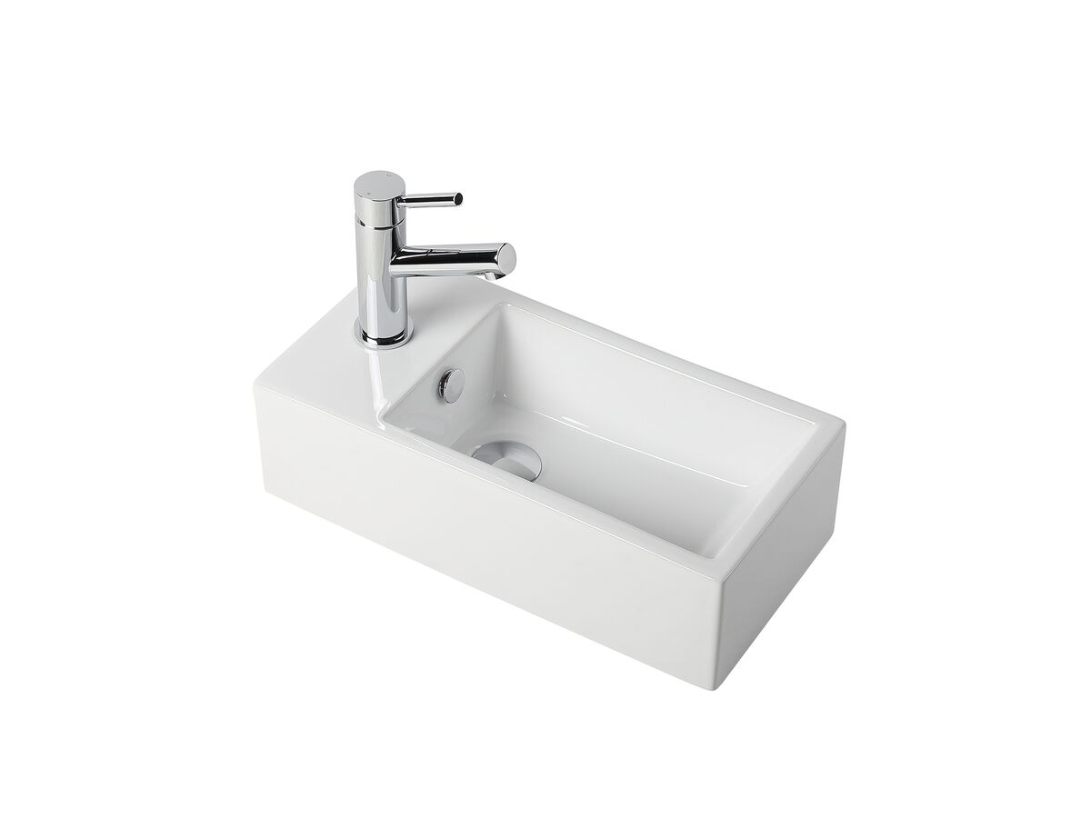 reece Posh Solus Mini Wall Basin Right Hand Bowl 485mm 1 Taphole with Fixing Bolts & Overflow White