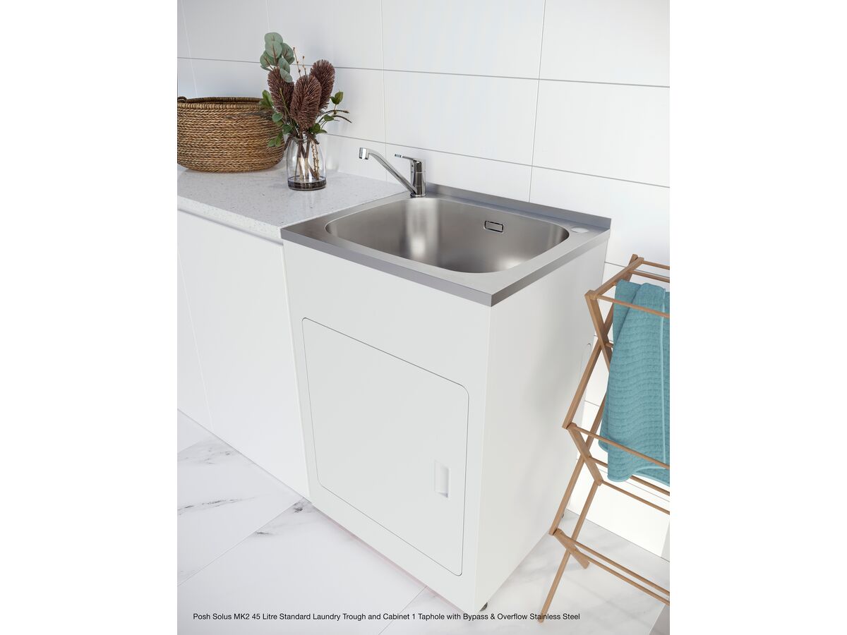 Reece Posh Solus MK2 45 Litre Compact Laundry Trough & Cabinet 1 Taphole With Bypass & Overflow Stainless Steel