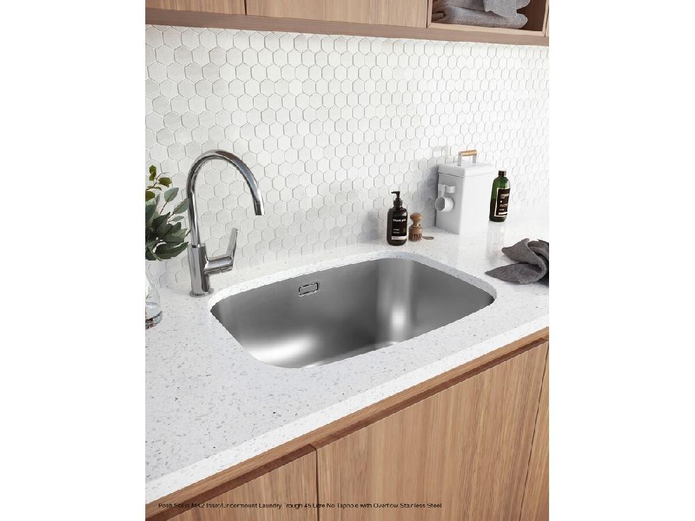 Reece Posh Solus MK2 Inset/Undermount Laundry Trough 45 Litre Left Hand Taphole With Overflow Stainless Steel