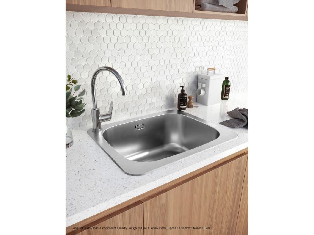 Reece Posh Solus MK2 Inset/Undermount Laundry Trough 45 Litre Left Hand Taphole With Overflow Stainless Steel