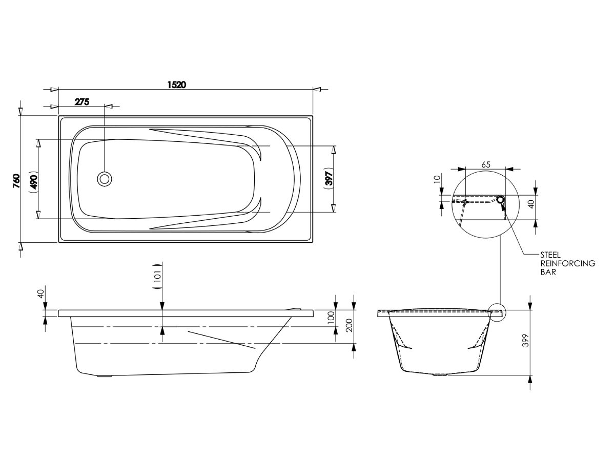 Reece Posh Solus MK2 Rectangle Spa With 6 Chrome Jets & Auto Heat Pump 1520mm White