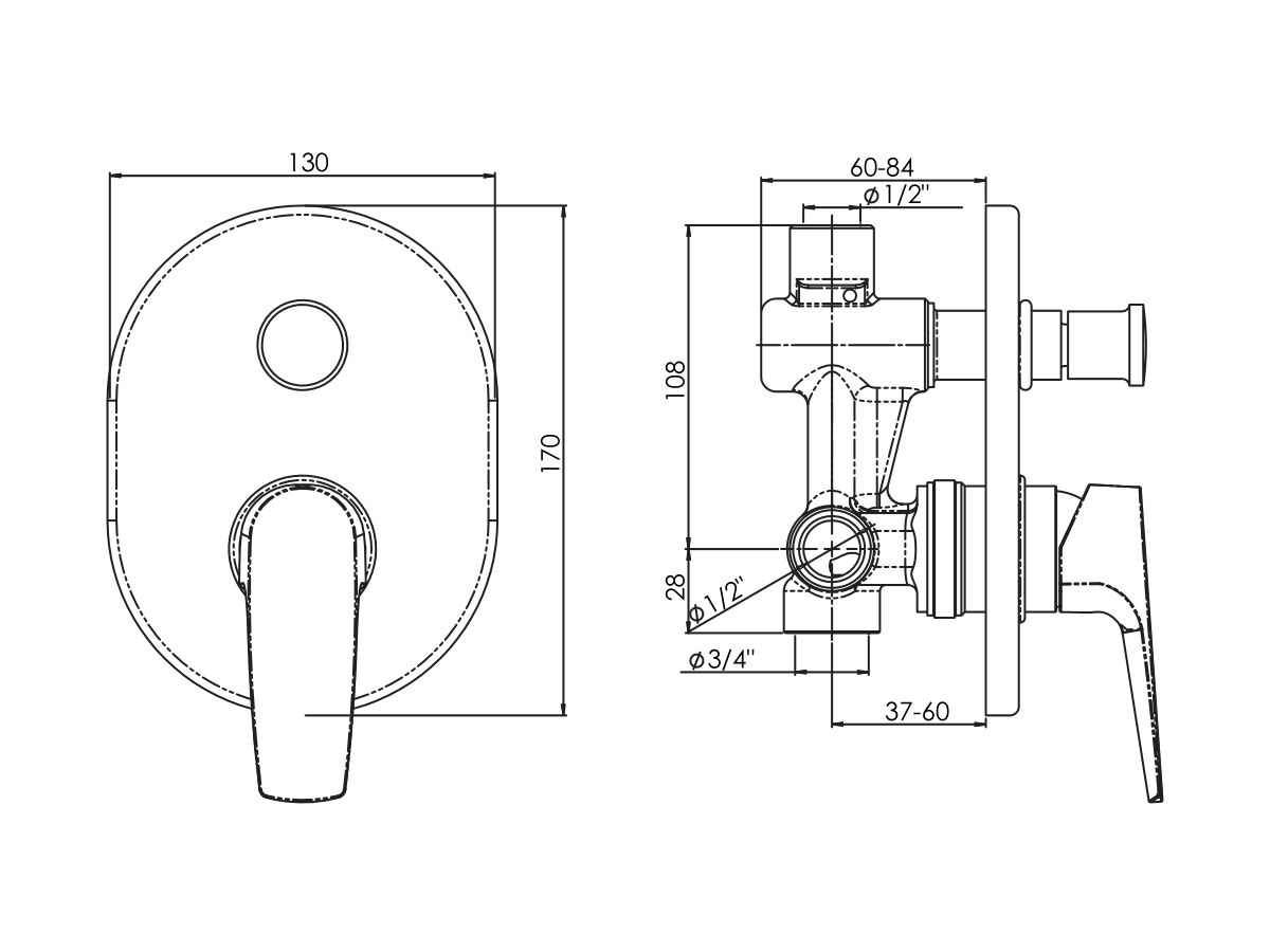 Reece Posh Solus MK2 Shower / Bath Mixer Tap With Diverter Chrome