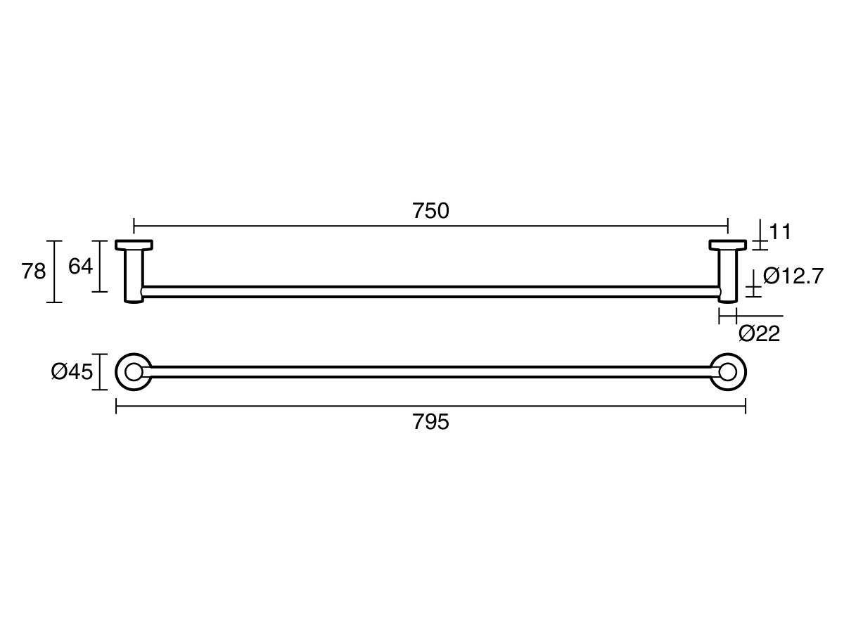 Reece Posh Solus MK2 Single Towel Rail 750mm Matte Black