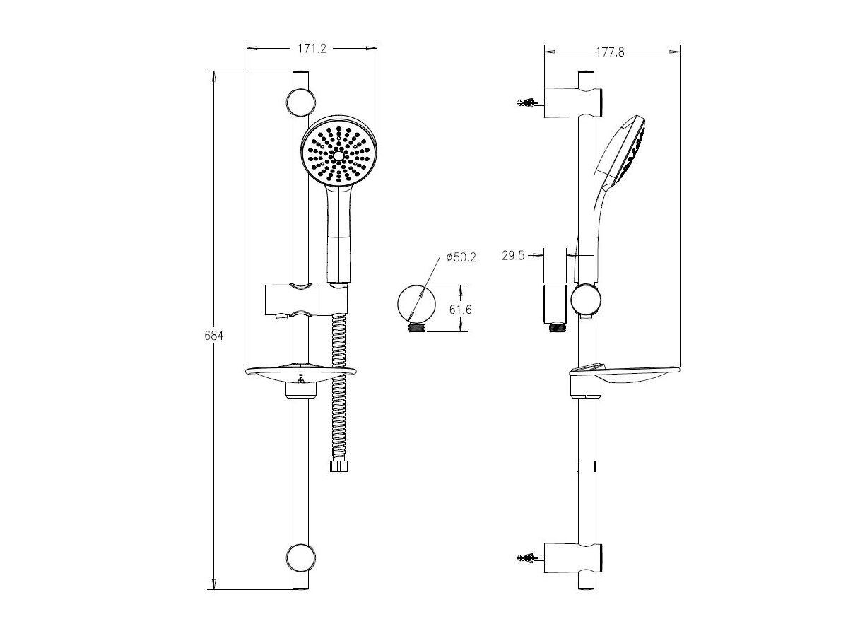 Reece Posh Solus MK3 Rail Shower 1 Function Matte Black (4 Star)