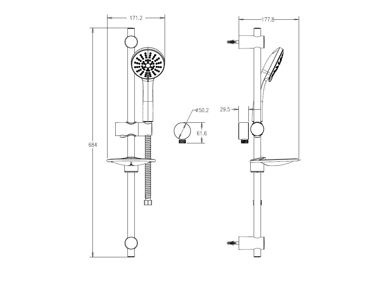 Reece Posh Solus MK3 Rail Shower 3 Function Brushed Nickel (4 Star)