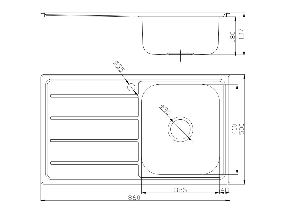 Reece Posh Solus MK3 Single Bowl Inset Sink 1 Taphole Right Hand Bowl Stainless Steel