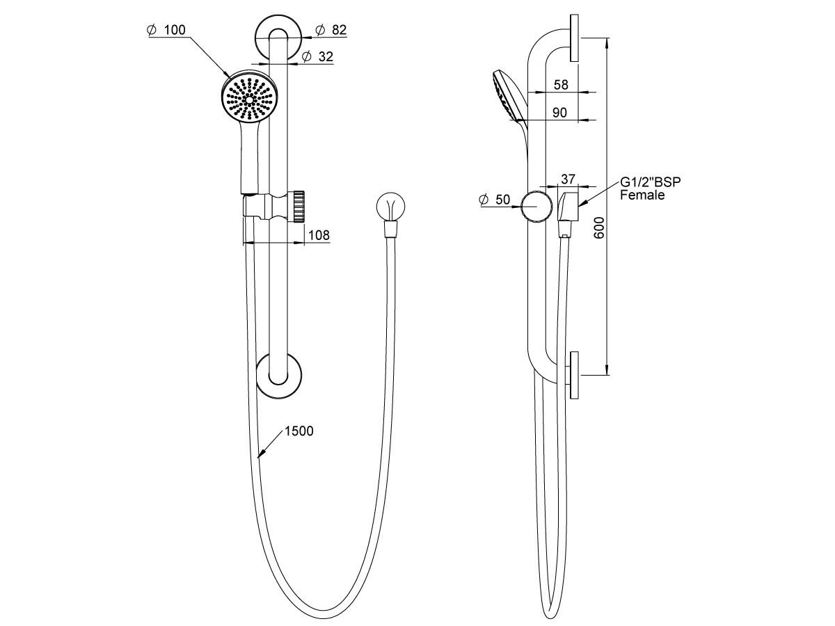 Reece Posh Solus MK3 Single Grab Rail Shower 1 Function 600mm With Wall Water Inlet Chrome (4 Star)