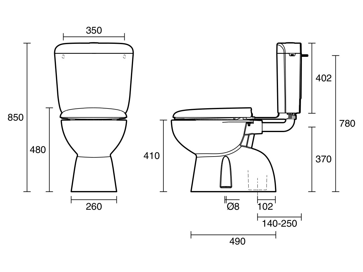 Reece Posh Solus Plastic Link Toilet Suite With Concealed S-Trap Soft Close Seat White (4 Star)