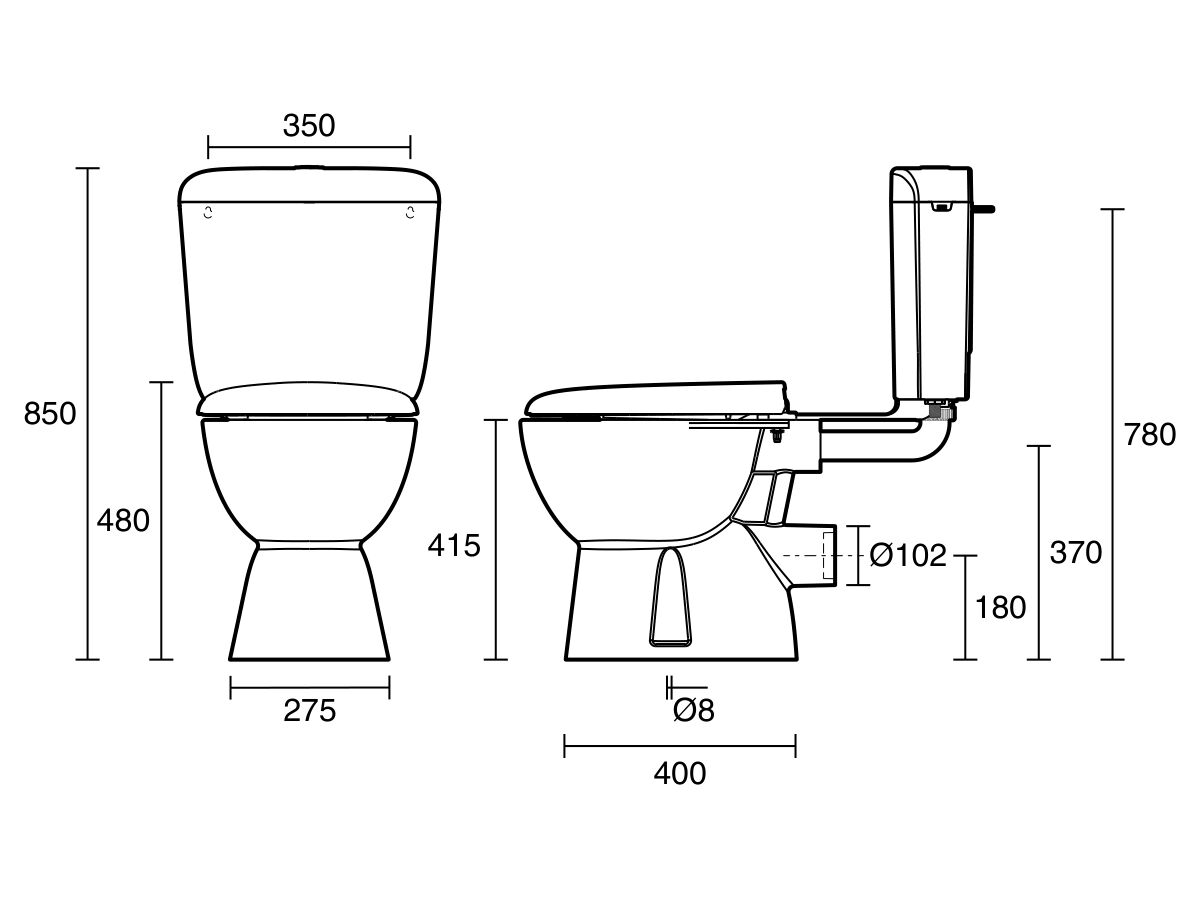 Reece Posh Solus Plastic Link Toilet Suite With Concealed P-Trap Soft Close Seat White (4 Star)