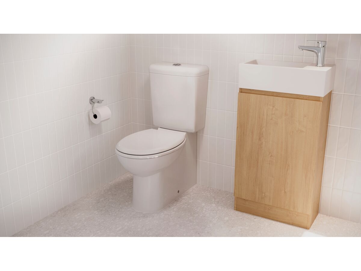 Reece Posh Solus Powder Room Vanity Unit Floor Mounted Right Hand Bowl 1 Taphole Oak Finish