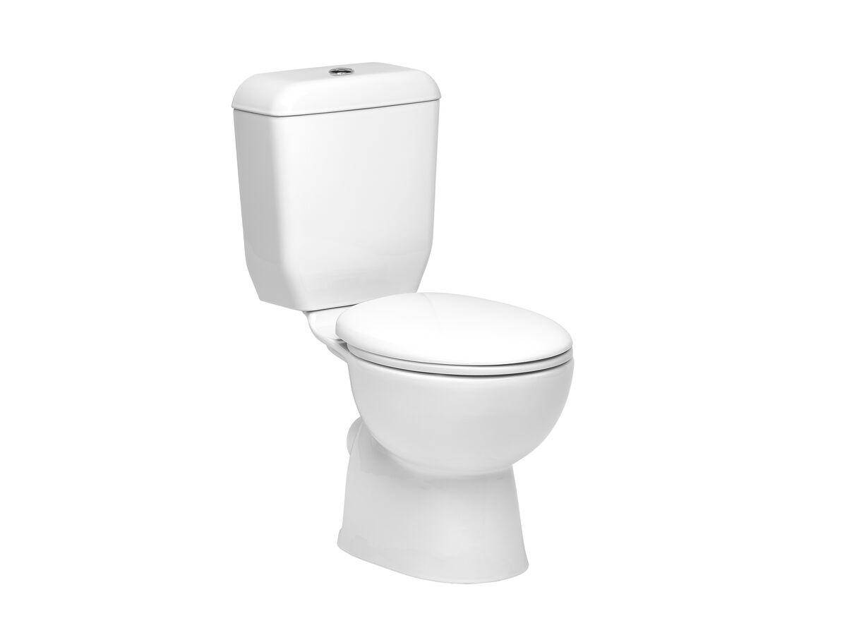 reece Posh Solus Round Toilet Suite Closed Coupled P-Trap with Quick Release Soft Close Seat White/Chrome (4 Star)