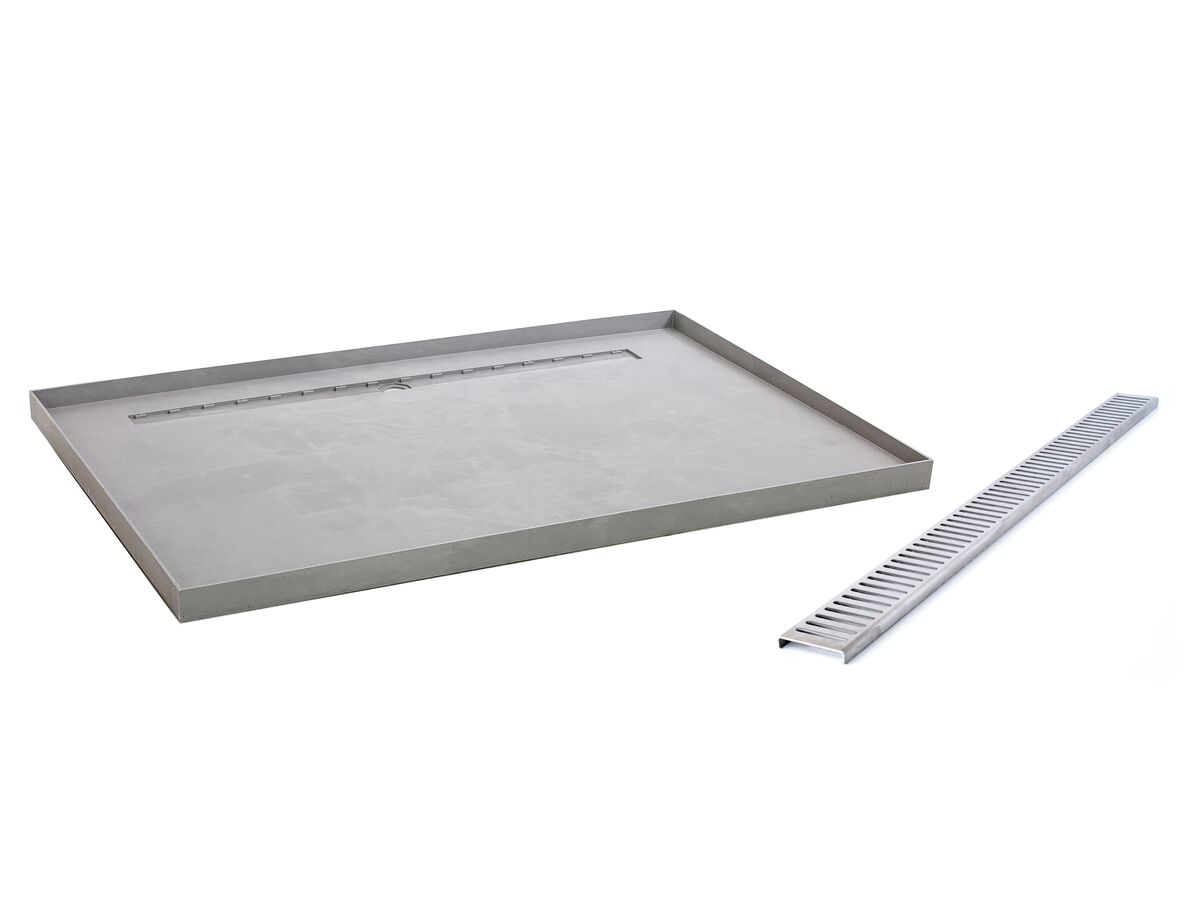 reece Posh Solus Tile Over Shower Tray with 1140mm Long Rear Stainless Steel Standard Channel 1500mm x 1000mm