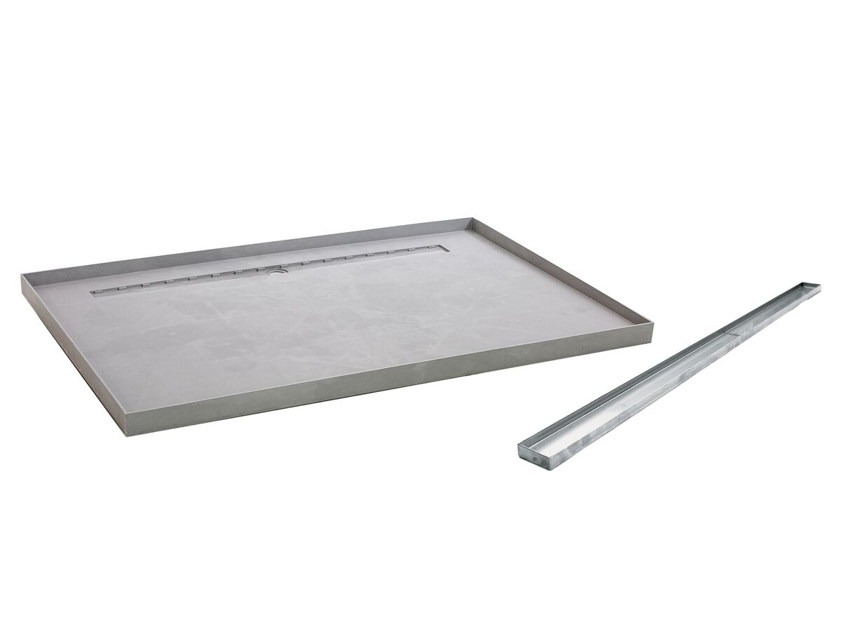 reece Posh Solus Tile Over Shower Tray with 1140mm Long Rear Stainless Steel Tile Insert Channel Suits Tiles 9mm and up 1500mm x 1000mm