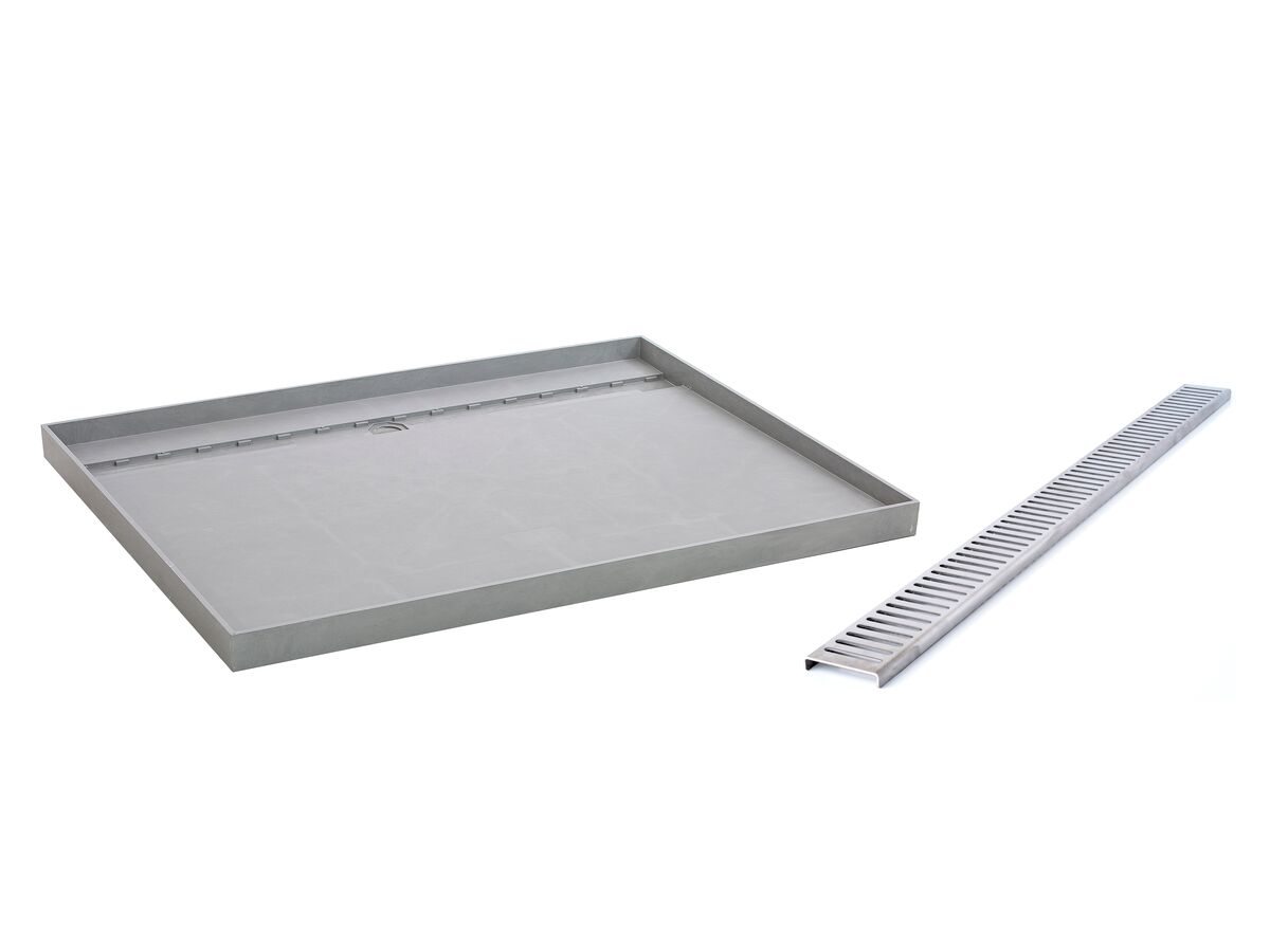 reece Posh Solus Tile Over Shower Tray with 1140mm Long Rear Stainless Steel Standard Channel (For 3 Wall / Alcove Install) 1200mm x 900mm