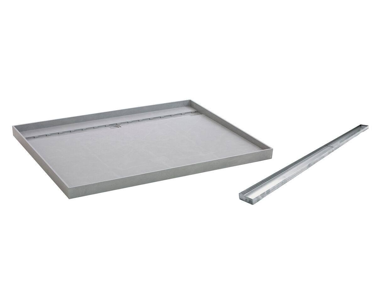 reece Posh Solus Tile Over Shower Tray with 1140mm Long Rear Stainless Steel Tile Insert Channel Suits Tiles 9mm and up (For 3 Wall / Alcove Install) 1200mm x 900mm