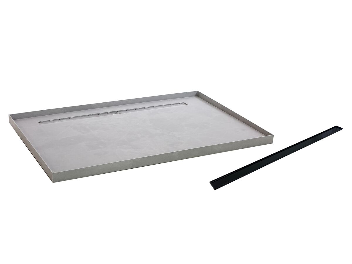 reece Posh Solus Tile Over Shower Tray with 1140mm Long Rear Matte Black Tile Insert Channel Suits Tiles up to 8mm 1500mm x 1000mm