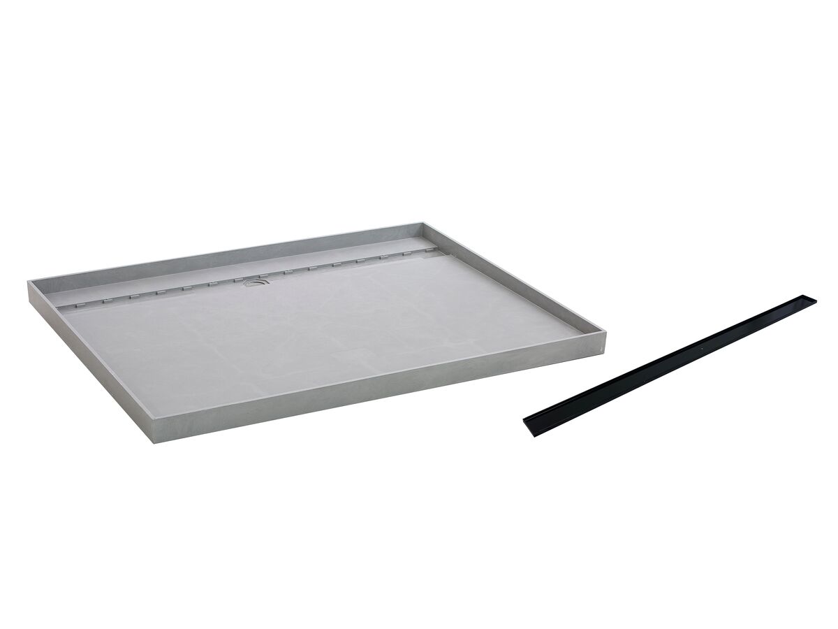 reece Posh Solus Tile Over Shower Tray with 1140mm Long Rear Matte Black Tile Insert Channel Suits Tiles up to 8mm (For 3 Wall / Alcove Install) 1200mm x 900mm