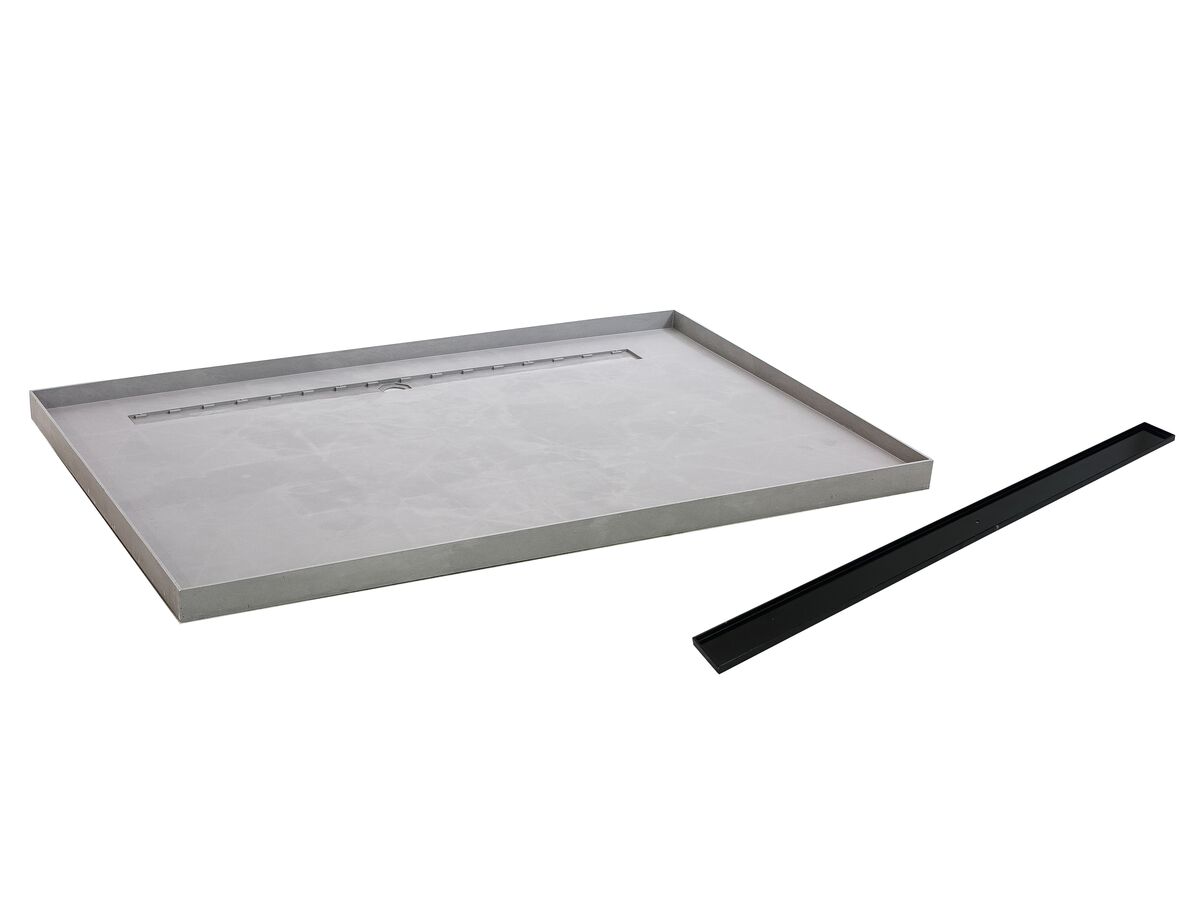 reece Posh Solus Tile Over Shower Tray with 1140mm Long Rear Matte Black Tile Insert Channel Suits Tiles 9mm and up 1500mm x 1000mm
