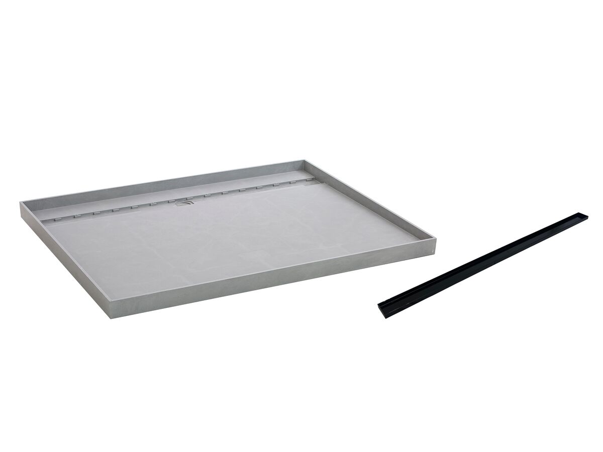 reece Posh Solus Tile Over Shower Tray with 1160mm Long Rear Matte Black Tile Insert Channel Suits Tiles 9mm and up (For 2 Wall / Corner Install) 1200mm x 900mm