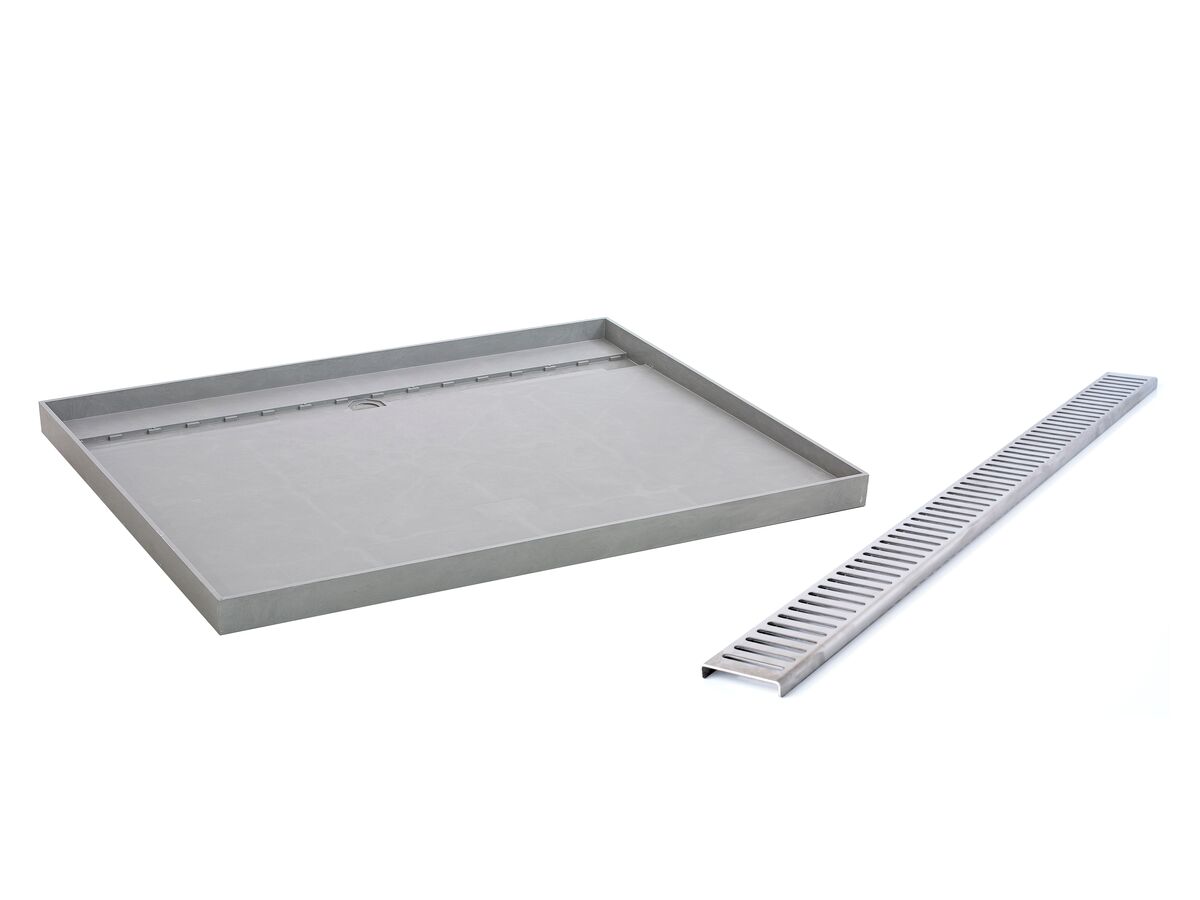 reece Posh Solus Tile Over Shower Tray with 1160mm Long Rear Stainless Steel Standard Channel (For 2 Wall / Corner Install) 1200mm x 900mm