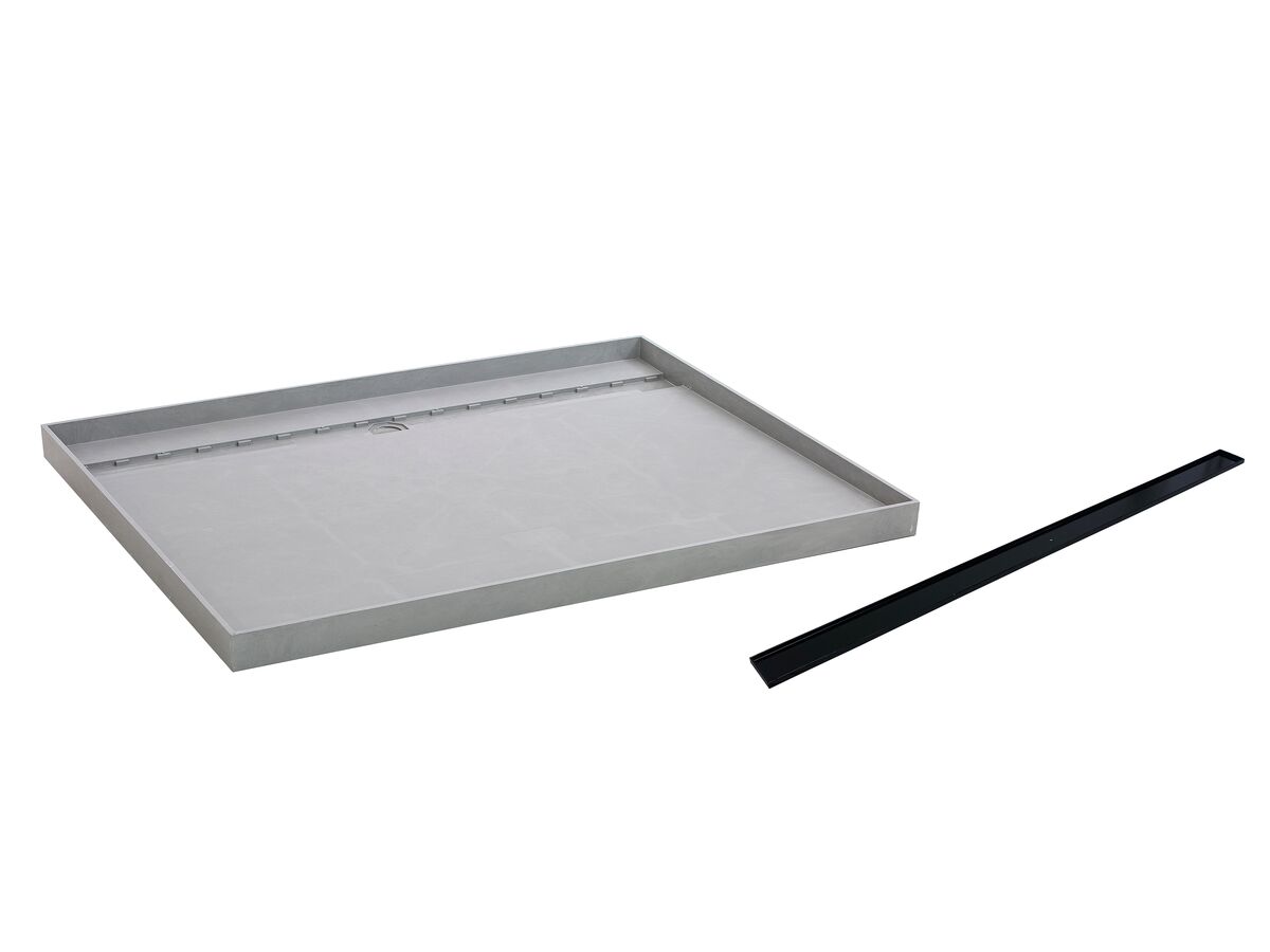 reece Posh Solus Tile Over Shower Tray with 1160mm Long Rear Matte Black Tile Insert Channel Suits Tiles up to 8mm (For 2 Wall / Corner Install) 1200mm x 900mm