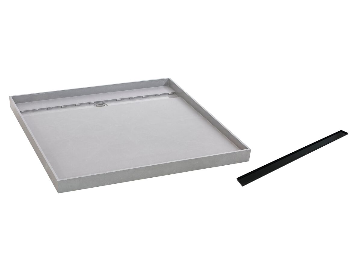 reece Posh Solus Tile Over Shower Tray with 840mm Long Rear Matte Black Tile Insert Channel Suits Tiles up to 8mm (For 3 Wall / Alcove Install) 900mm x 900mm