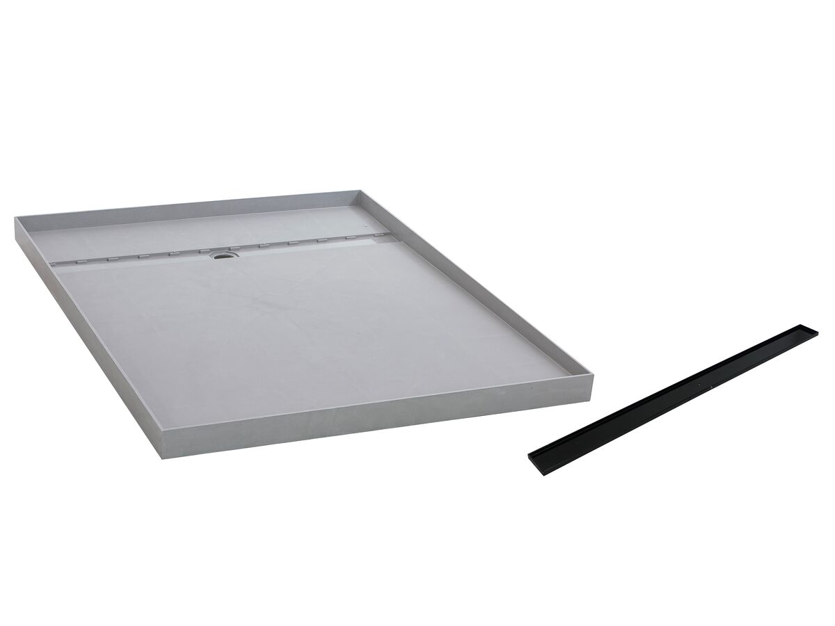 reece Posh Solus Tile Over Shower Tray with 840mm Long Rear Matte Black Tile Insert Channel Suits Tiles 9mm and up (For 3 Wall / Alcove Install) 900mm x 1200mm