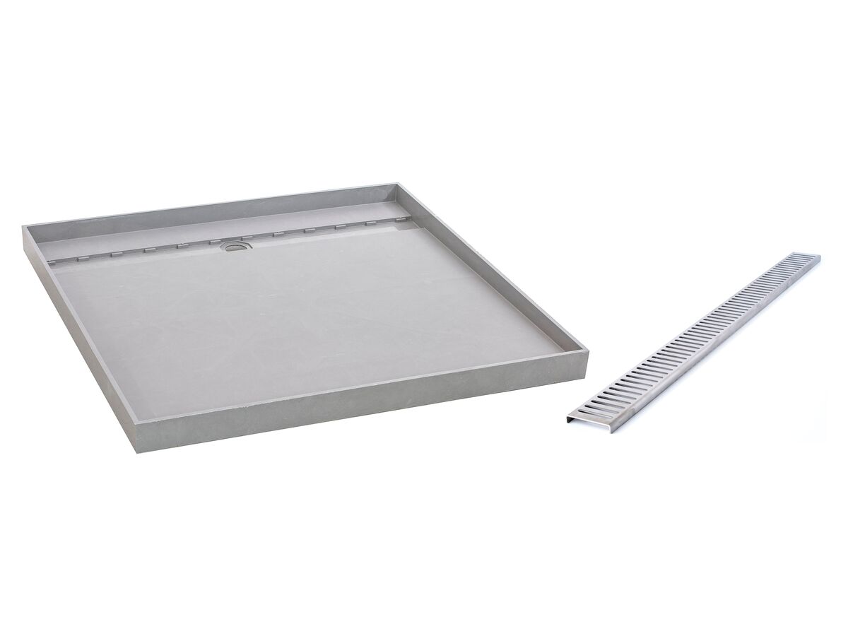 reece Posh Solus Tile Over Shower Tray with 840mm Long Rear Stainless Steel Standard Channel (For 3 Wall / Alcove Install) 900mm x 900mm