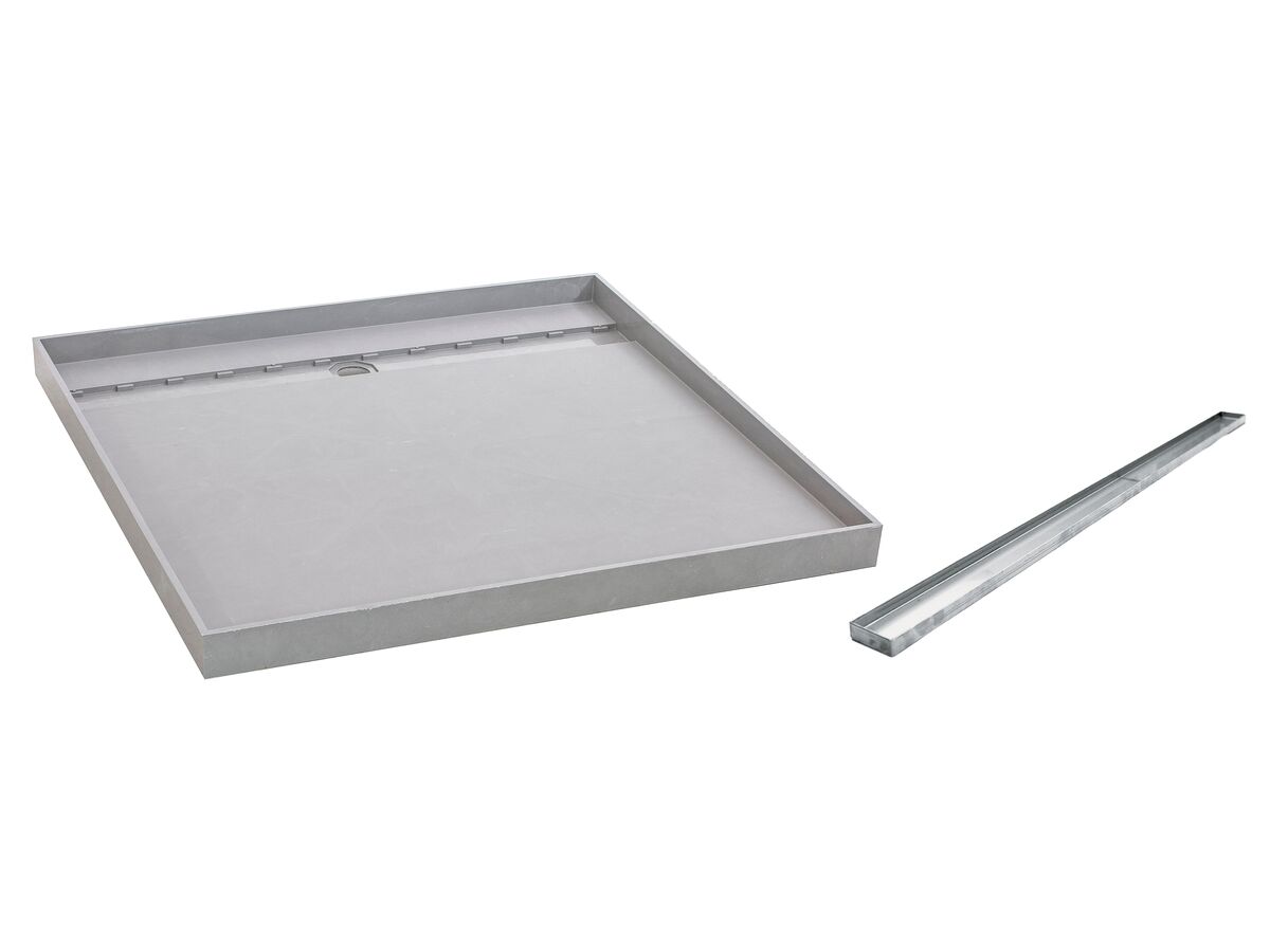 reece Posh Solus Tile Over Shower Tray with 840mm Long Rear Stainless Steel Tile Insert Channel Suits Tiles 9mm and up (For 3 Wall / Alcove Install) 900mm x 900mm