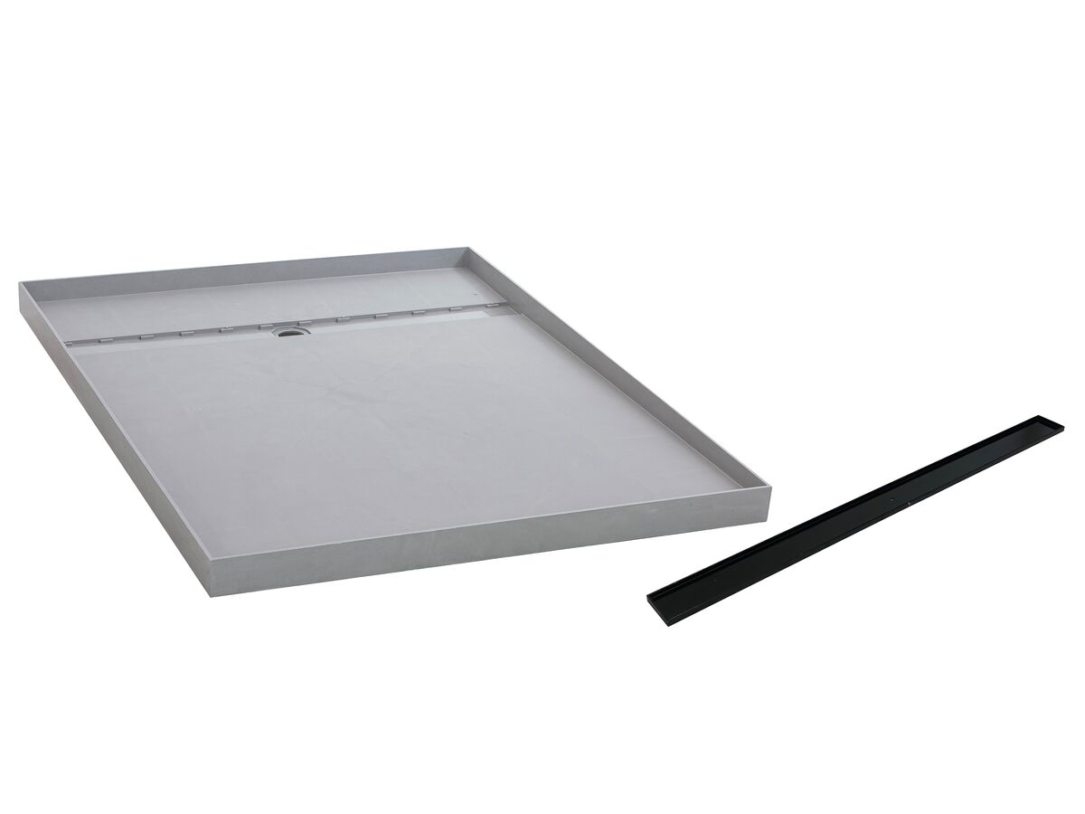 reece Posh Solus Tile Over Shower Tray with 840mm Long Rear Matte Black Tile Insert Channel Suits Tiles up to 8mm (For 3 Wall / Alcove Install) 900mm x 1200mm