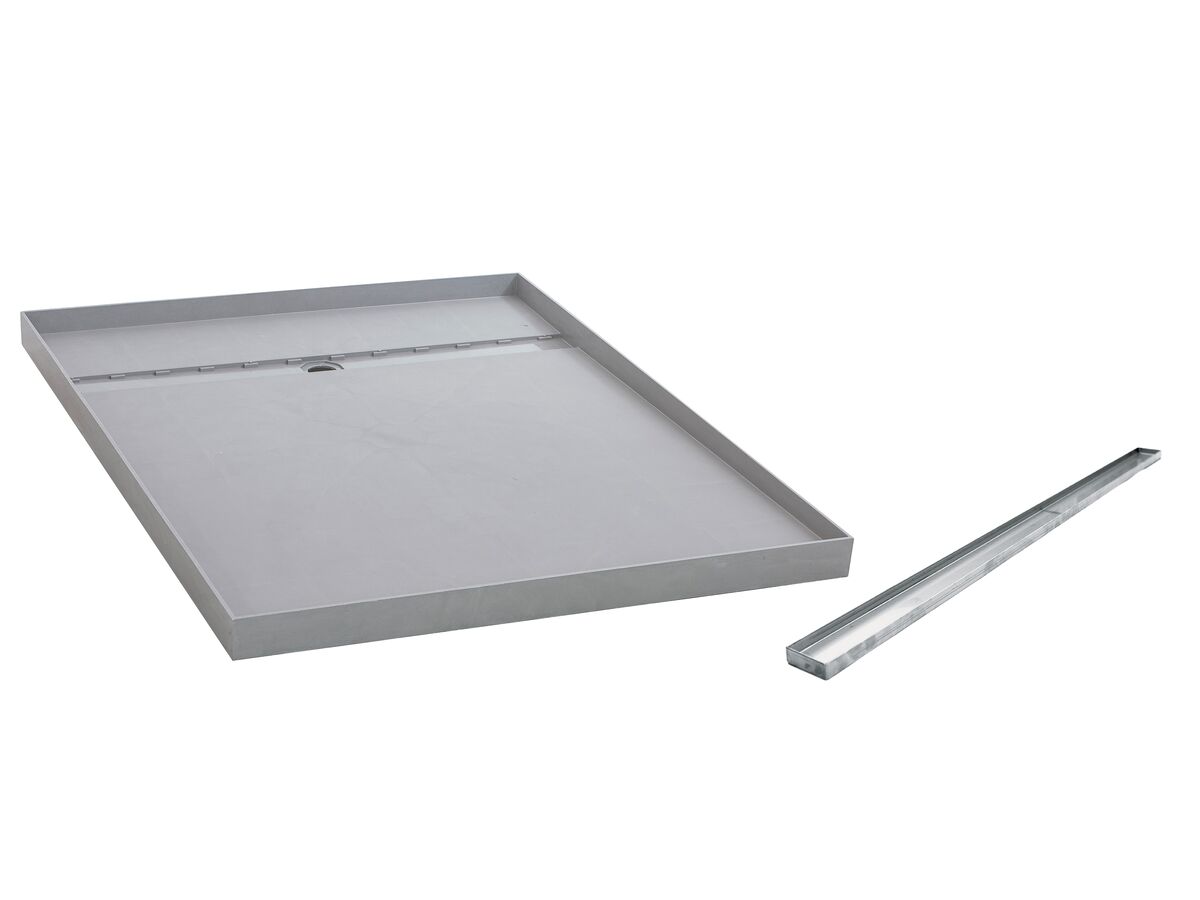 reece Posh Solus Tile Over Shower Tray with 840mm Long Rear Stainless Steel Tile Insert Channel Suits Tiles 9mm and up (For 3 Wall / Alcove Install) 900mm x 1200mm