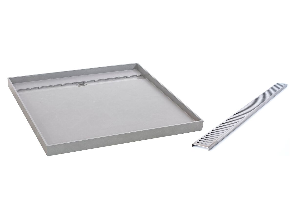reece Posh Solus Tile Over Shower Tray with 860mm Long Rear Stainless Steel Standard Channel (For 2 Wall / Corner Install) 900mm x 900mm
