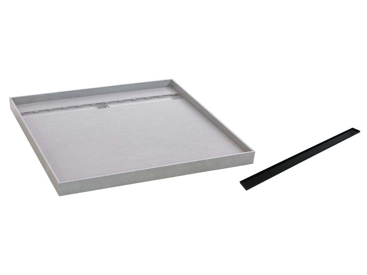 reece Posh Solus Tile Over Shower Tray with 860mm Long Rear Matte Black Tile Insert Channel Suits Tiles 9mm and up (For 2 Wall / Corner Install) 900mm x 900mm