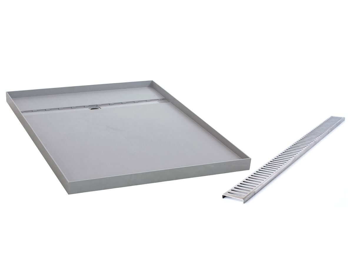 reece Posh Solus Tile Over Shower Tray with 860mm Long Rear Stainless Steel Standard Channel (For 2 Wall / Corner Install) 900mm x 1200mm
