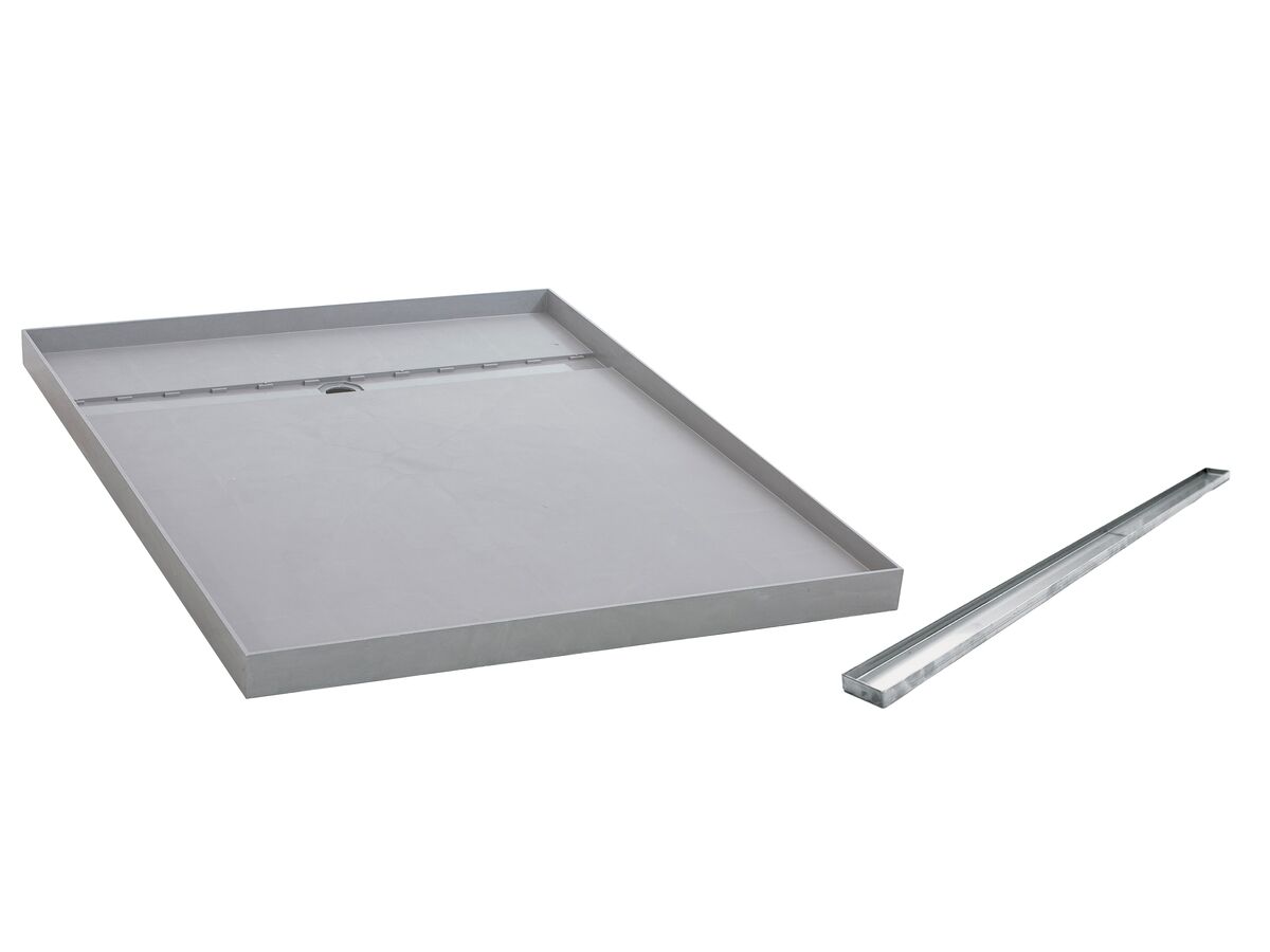 reece Posh Solus Tile Over Shower Tray with 860mm Long Rear Stainless Steel Tile Insert Channel Suits Tiles up to 8mm (For 2 Wall / Corner Install) 900mm x 1200mm