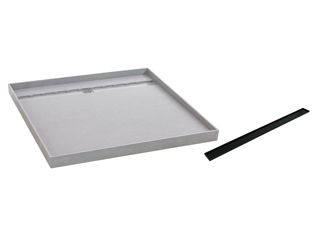reece Posh Solus Tile Over Shower Tray with 860mm Long Rear Matte Black Tile Insert Channel Suits Tiles up to 8mm (For 2 Wall / Corner Install) 900mm x 900mm